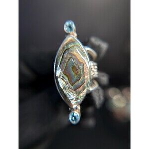Sajen Sterling Silver Abalone & Blue Topaz Statement Ring Adjustable Size 7
